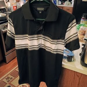 Black and White Striped Polo Shirt